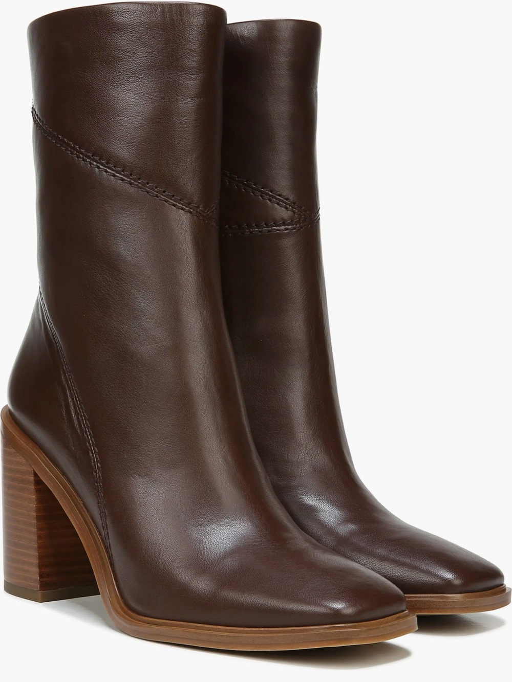 Franco Sarto Women's Dark Brown Leather Block Heel Ankle Boots